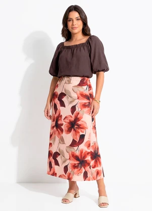 Quintess - Saia Floral Pincelado em Malha Fria - QUINTESS