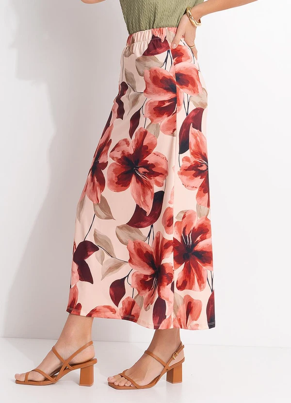 Quintess - Saia Floral Pincelado em Malha Fria