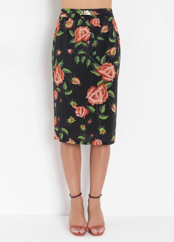 Outlet - Saia Floral Preta com Aviamento 3