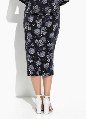 Rosalie - Saia Floral Preta Reta - ROSALIE