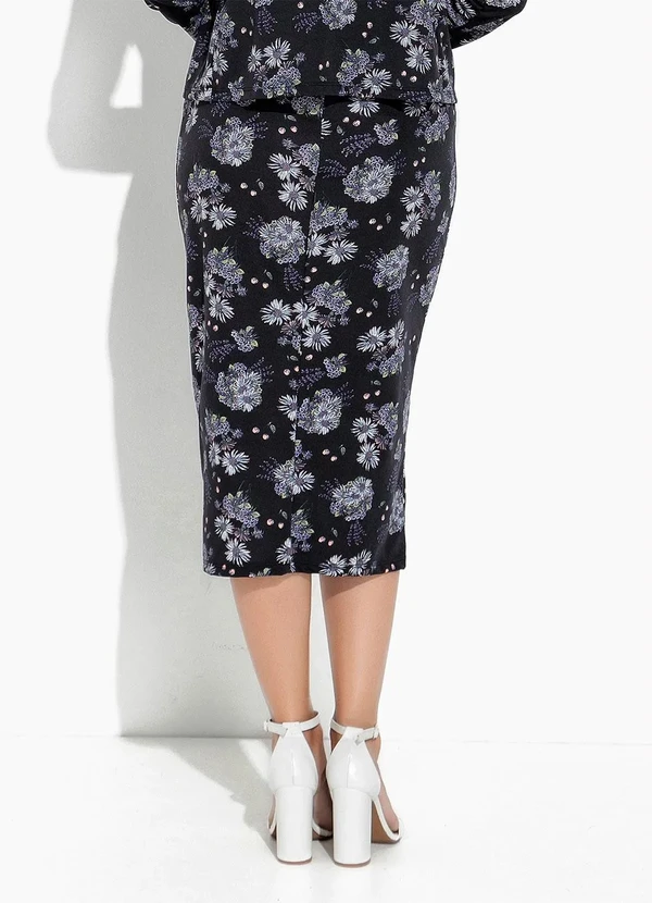 Rosalie - Saia Floral Preta Reta 2