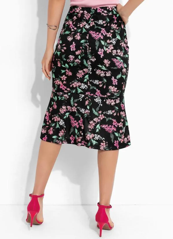 Rosalie - Saia Floral Preto com Babado 2