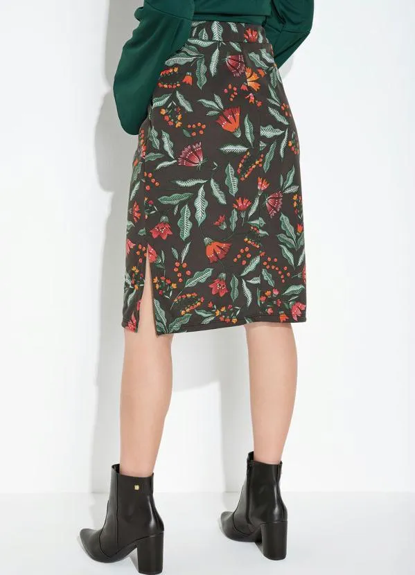 Moda Pop - Saia Floral Preto com Fenda e Cintura Alta 2