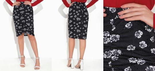 Saia Floral Preto com Franzido