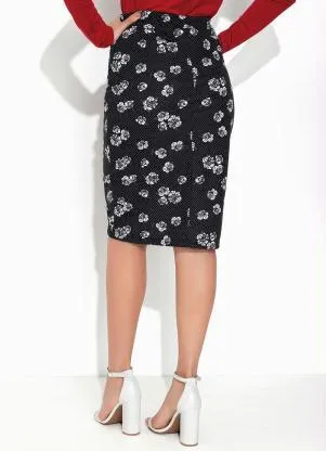 Rosalie - Saia Floral Preto com Franzido - ROSALIE