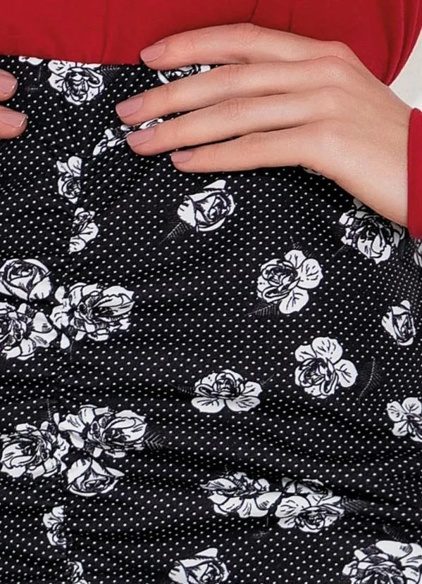 Rosalie - Saia Floral Preto com Franzido 3