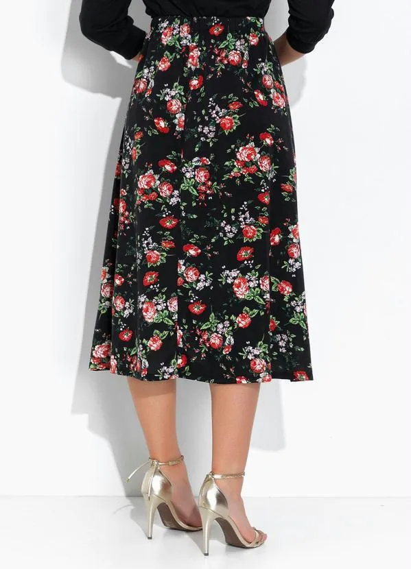 Rosalie - Saia Floral Preto Evasê 2