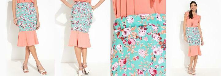 Saia Floral Rosa com Babado