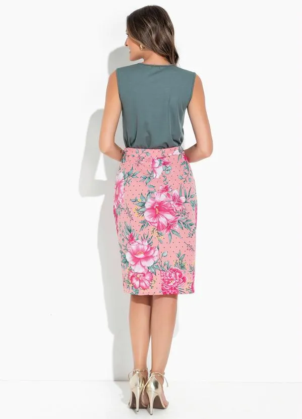Rosalie - Saia Floral Rosa com Bolsos 4