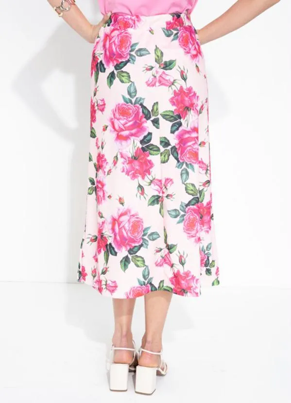 Queima Estoque - Saia Floral Rosa com Peplum Moda Evangélica 2