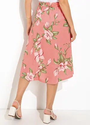 Rosalie - Saia Floral Rosa em Malha - ROSALIE