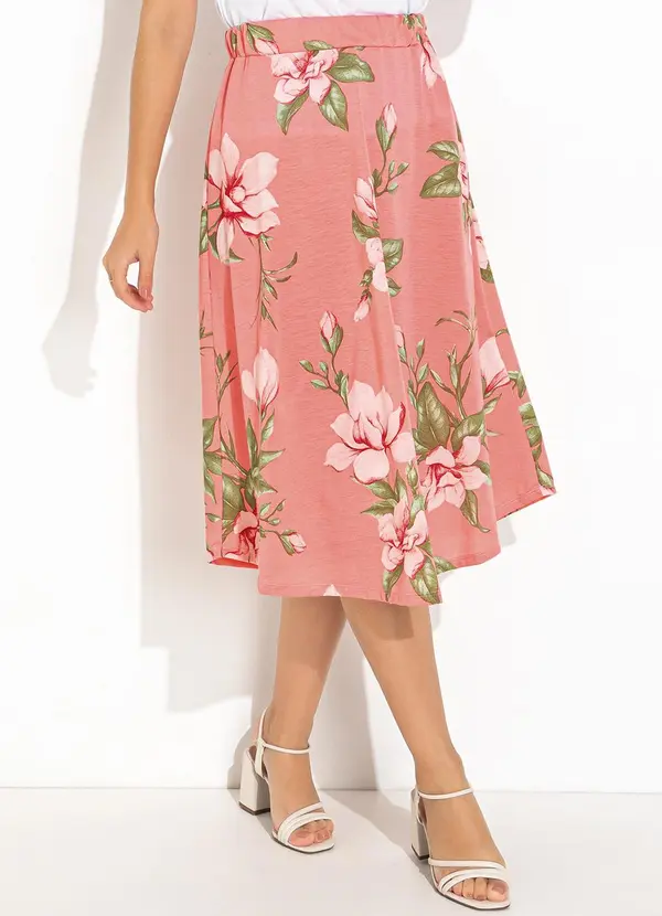 Rosalie - Saia Floral Rosa em Malha