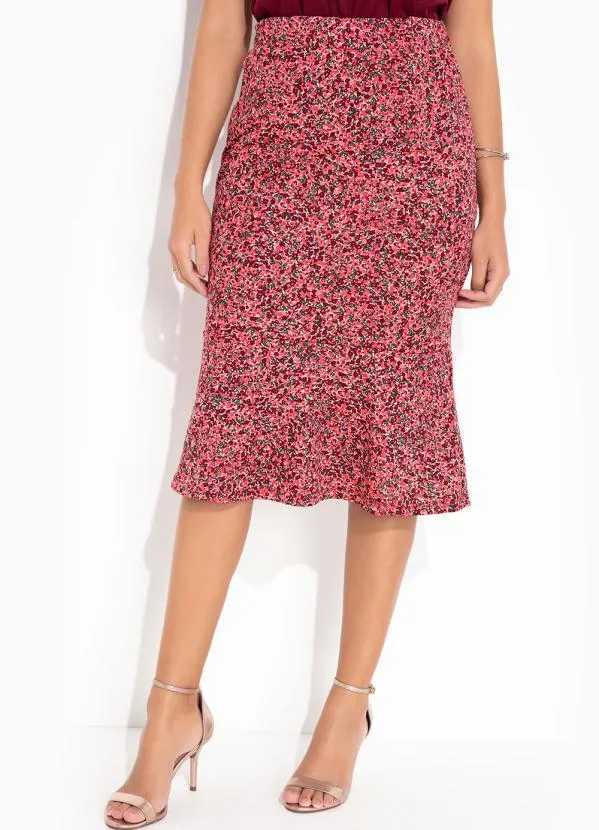 Rosalie - Saia Floral Rosa Evasê