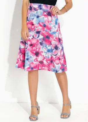 Rosalie - Saia Floral Rosa Evasê - ROSALIE
