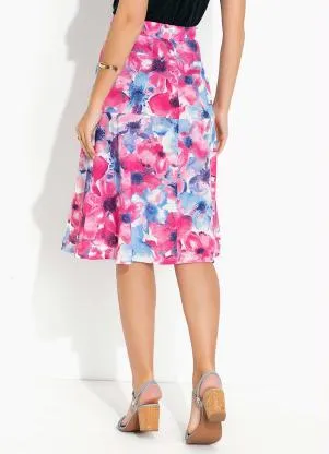 Rosalie - Saia Floral Rosa Evasê - ROSALIE