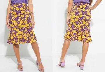Saia Floral Roxa com Babado