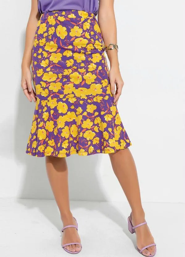 Outlet - Saia Floral Roxa com Babado