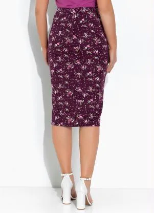 Rosalie - Saia Floral Roxa com Franzido - ROSALIE