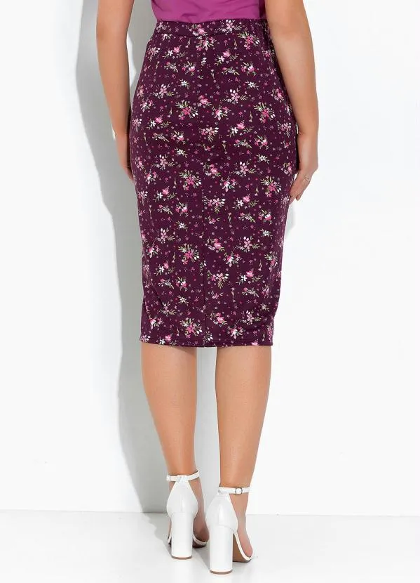 Rosalie - Saia Floral Roxa com Franzido 2