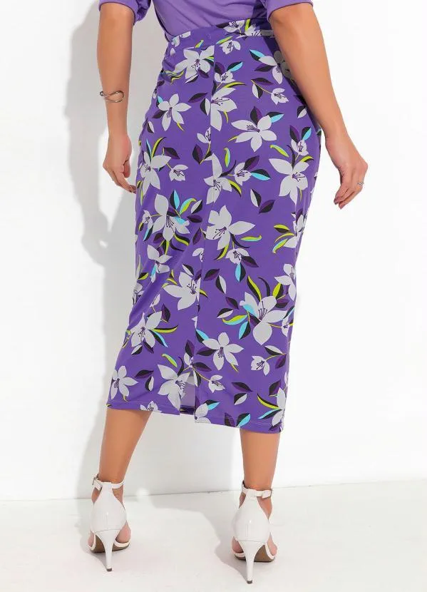 Queima Estoque - Saia Floral Roxo com Bolsos 2