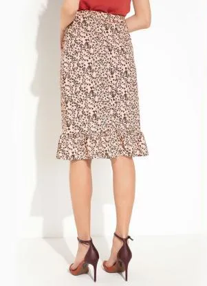 Rosalie - Saia Floral Salmão com Babado - ROSALIE