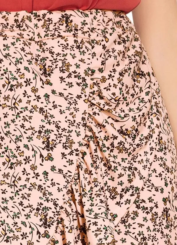 Rosalie - Saia Floral Salmão com Babado 3