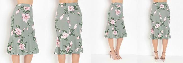 Saia Floral Verde com Babado