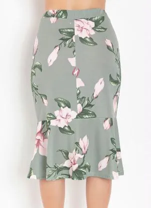 Rosalie - Saia Floral Verde com Babado - ROSALIE