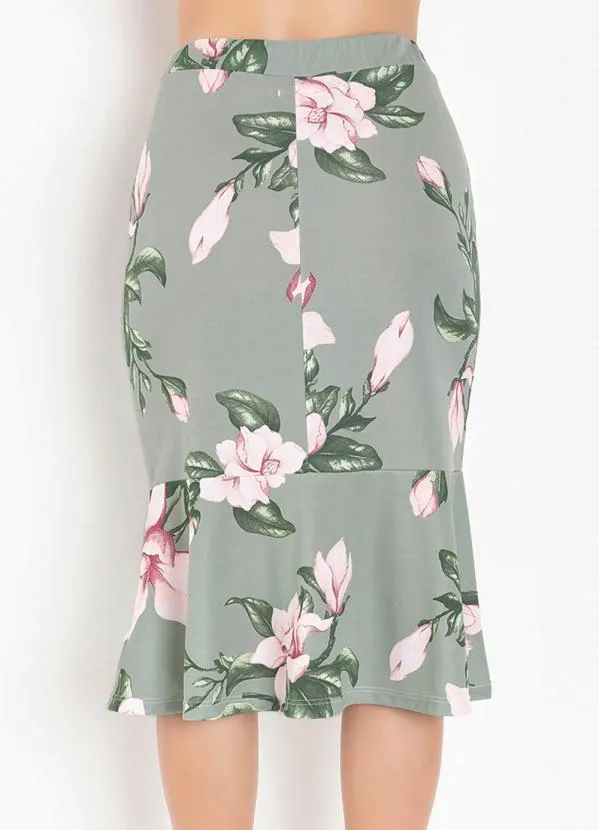 Rosalie - Saia Floral Verde com Babado 2