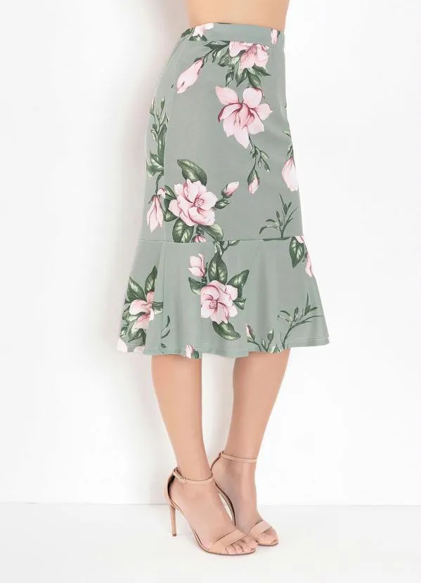 Rosalie - Saia Floral Verde com Babado 3