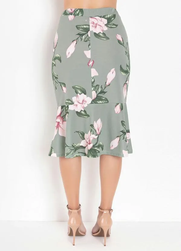 Rosalie - Saia Floral Verde com Babado 4
