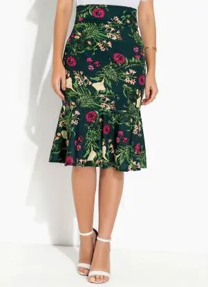 Rosalie - Saia Floral Verde com Babado - ROSALIE