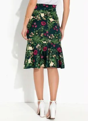 Rosalie - Saia Floral Verde com Babado - ROSALIE