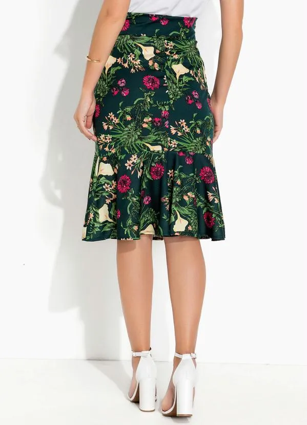 Rosalie - Saia Floral Verde com Babado 2