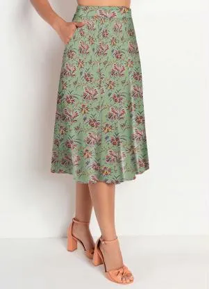 Rosalie - Saia Floral Verde com Bolsos - ROSALIE