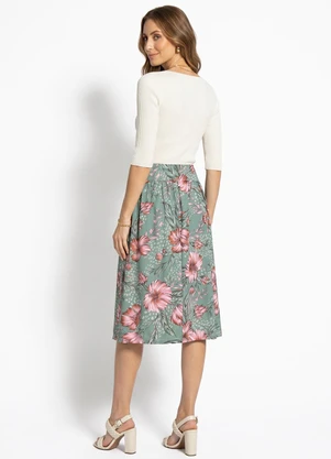 Rosalie - Saia Floral Verde com Botão - ROSALIE
