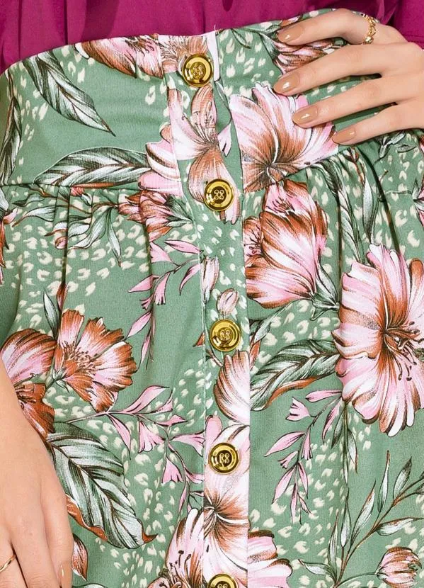 Rosalie - Saia Floral Verde com Botão 3