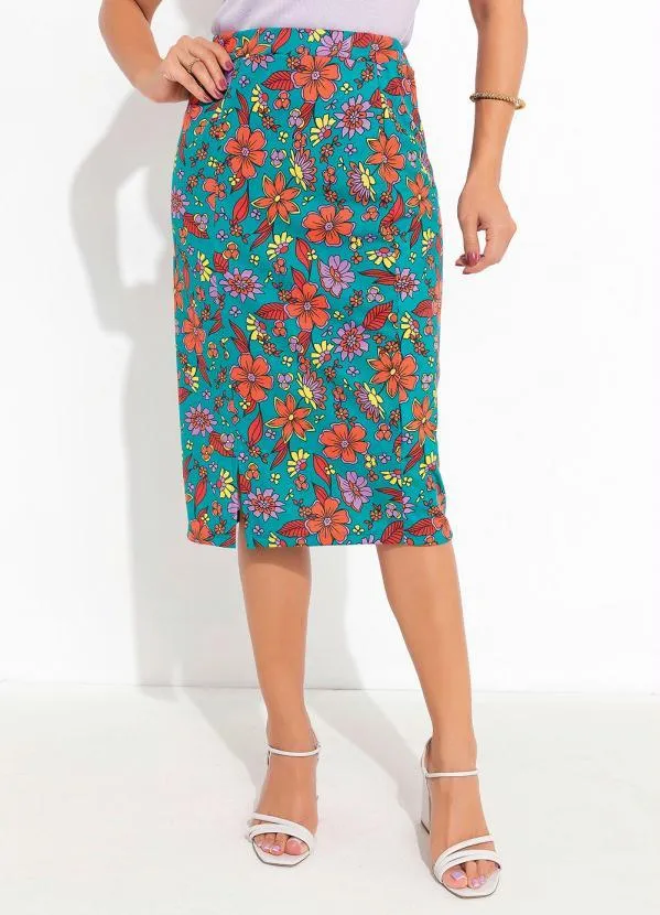 Outlet - Saia Floral Verde com Fenda