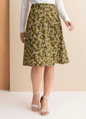 Rosalie - Saia Floral Verde Evase - ROSALIE
