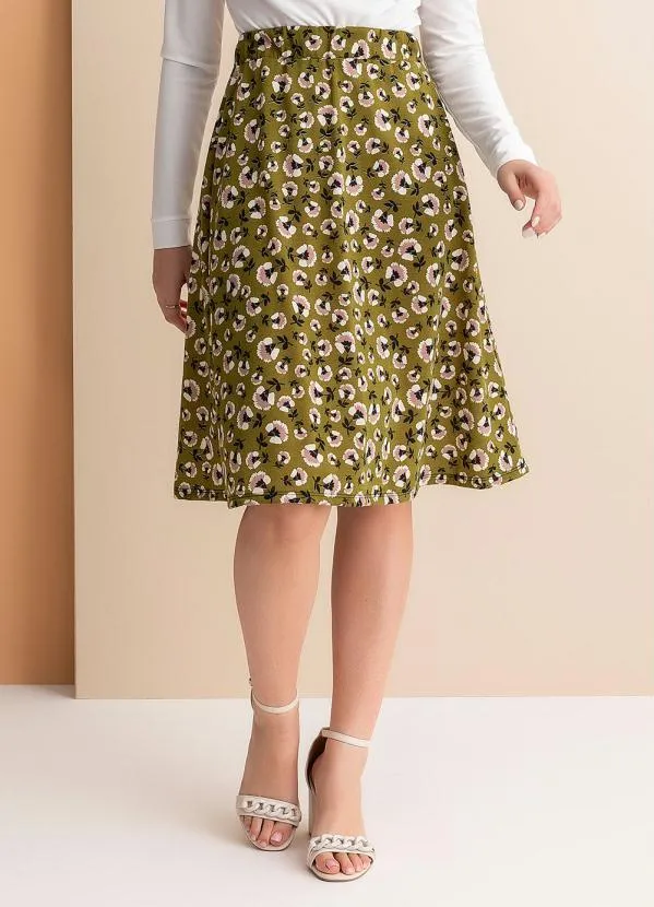 Saia Floral Verde Evase Rosalie
