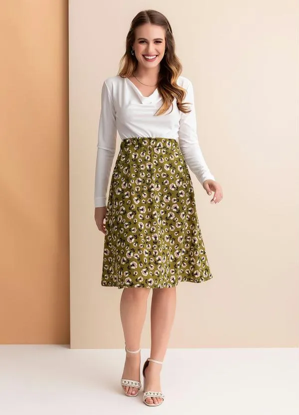 Rosalie - Saia Floral Verde Evase 3