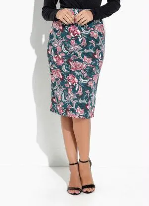 Rosalie - Saia Floral Verde Reta - ROSALIE