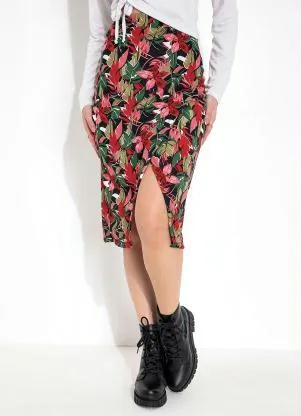 Moda Pop - Saia Floral Vermelho com Transpasse - MODA POP