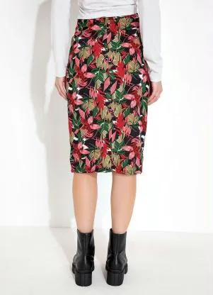 Moda Pop - Saia Floral Vermelho com Transpasse - MODA POP