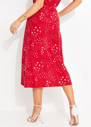 bonprix - Saia Floral Vermelho em Malha de Viscose - BONPRIX
