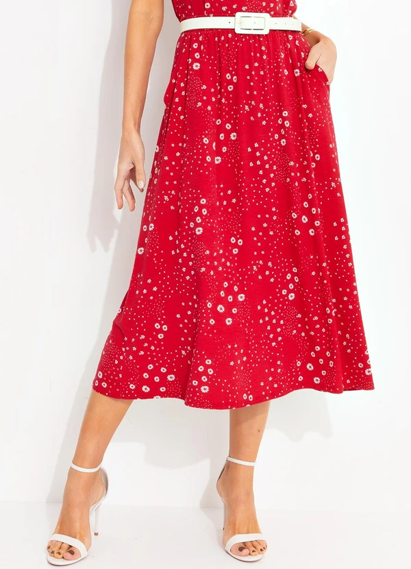 bonprix - Saia Floral Vermelho em Malha de Viscose