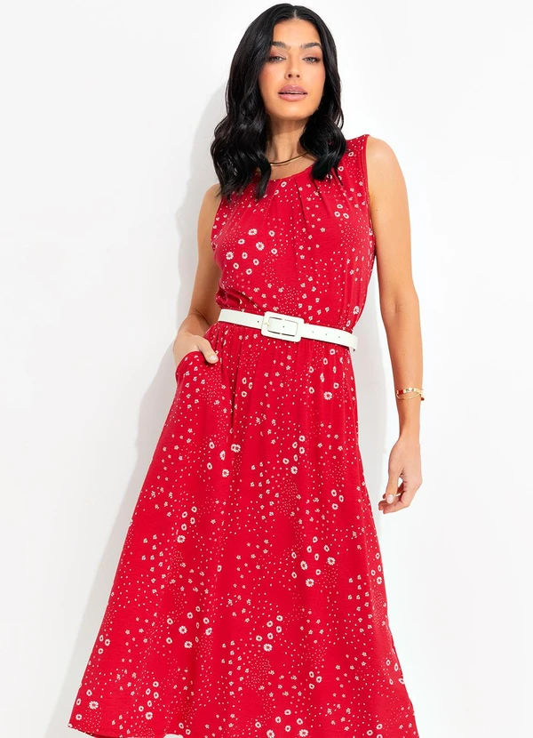 bonprix - Saia Floral Vermelho em Malha de Viscose 5