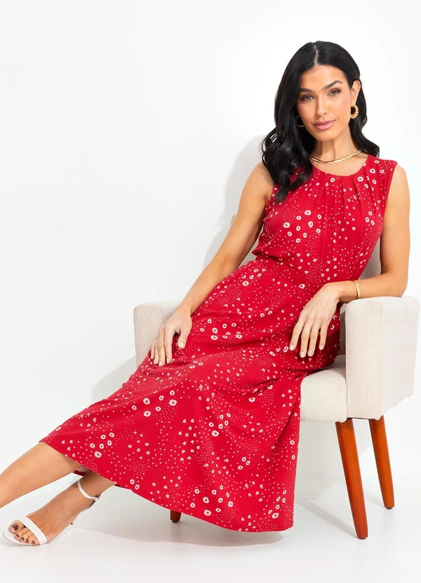 bonprix - Saia Floral Vermelho em Malha de Viscose 6