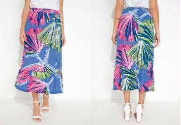 Saia Folhagem Cintura Alta com Fenda