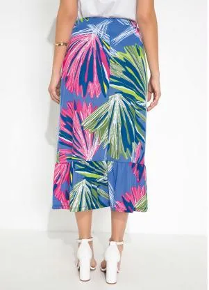 Moda Pop - Saia Folhagem Cintura Alta com Fenda - MODA POP